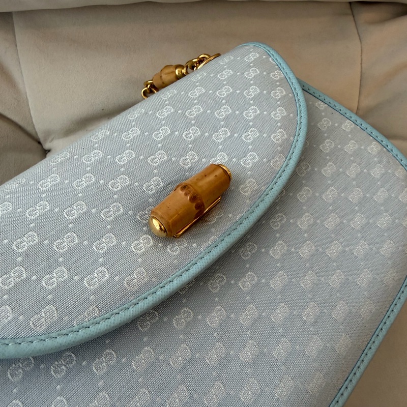 Old Gucci 嬰兒藍色 baby blue 竹子 bamboo 斜挎包 斜揹包-10