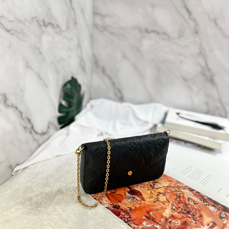 Louis Vuitton LV Felicie Pochette 黑壓紋三合一鏈條包 晶片款-6