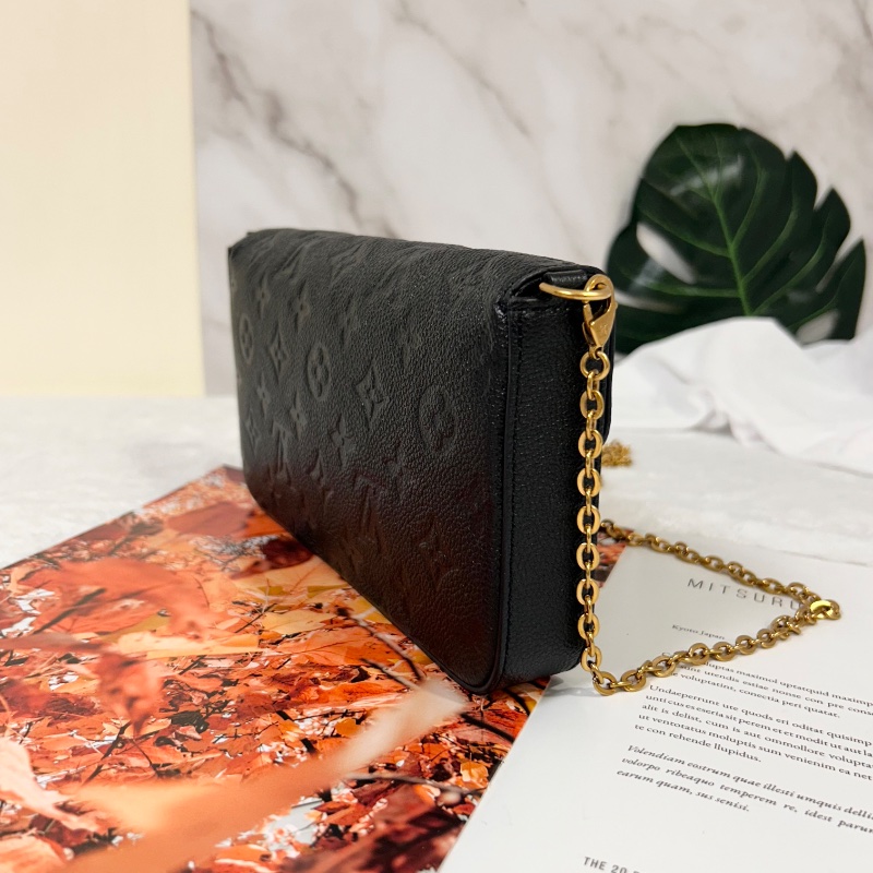 Louis Vuitton LV Felicie Pochette 黑壓紋三合一鏈條包 晶片款-9