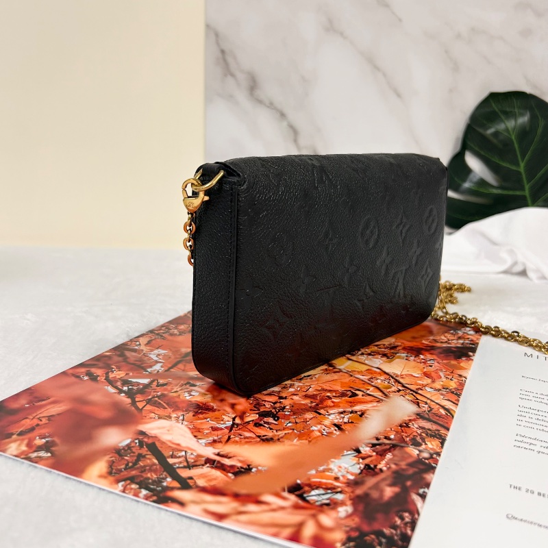 Louis Vuitton LV Felicie Pochette 黑壓紋三合一鏈條包 晶片款-11
