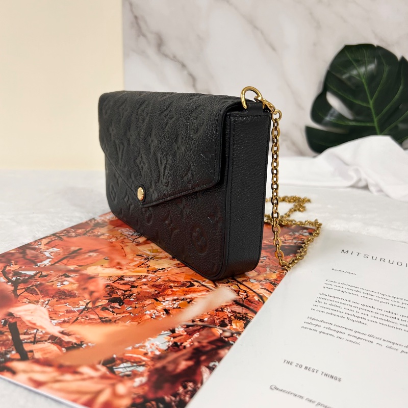 Louis Vuitton LV Felicie Pochette 黑壓紋三合一鏈條包 晶片款-12