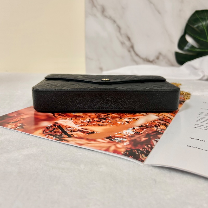 Louis Vuitton LV Felicie Pochette 黑壓紋三合一鏈條包 晶片款-13