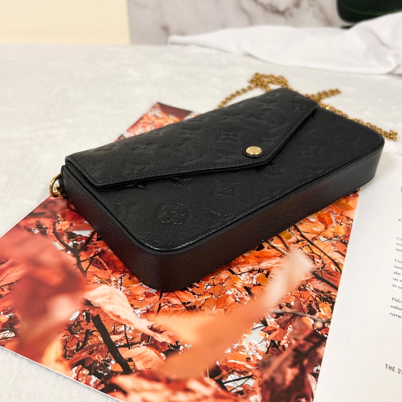 Louis Vuitton LV Felicie Pochette 黑壓紋三合一鏈條包 晶片款-14