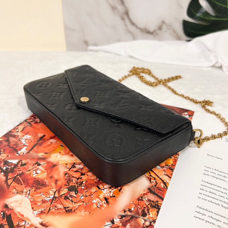 Louis Vuitton LV Felicie Pochette 黑壓紋三合一鏈條包 晶片款-15