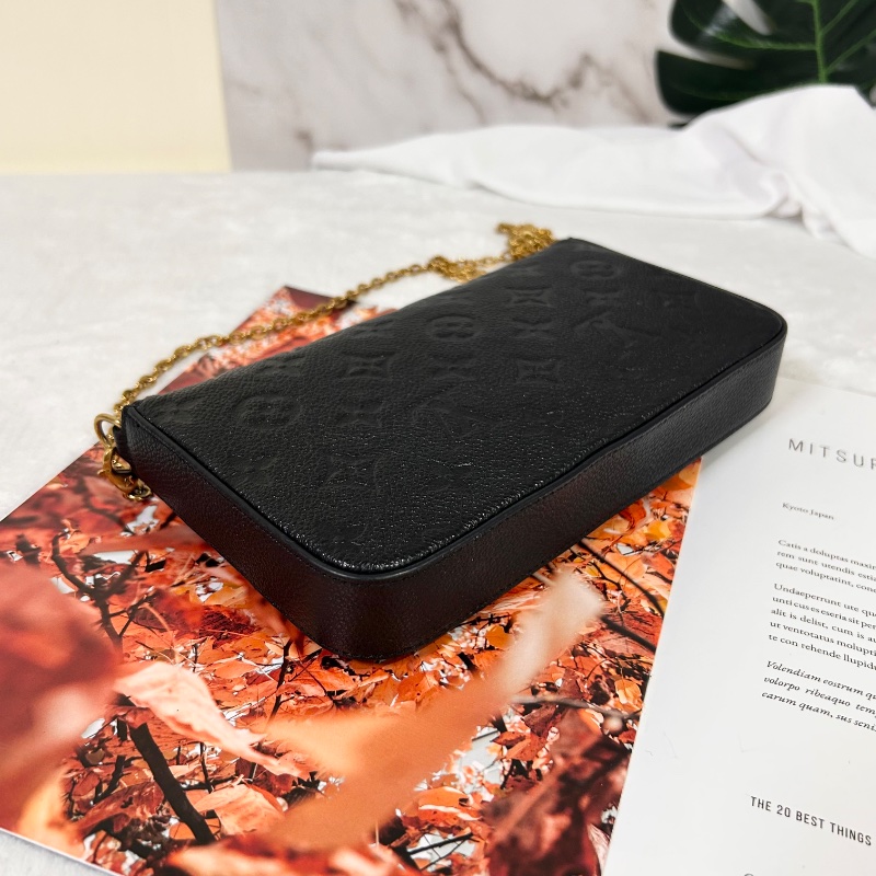 Louis Vuitton LV Felicie Pochette 黑壓紋三合一鏈條包 晶片款-16