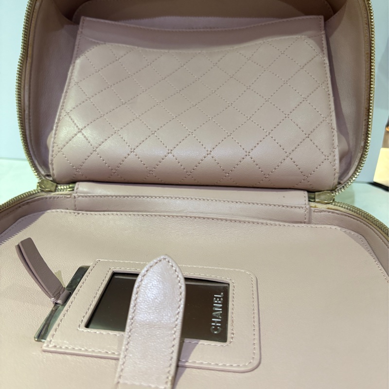 香奈兒 經典超美杏色vanity case 手提化妝包 肩背包雙用-3
