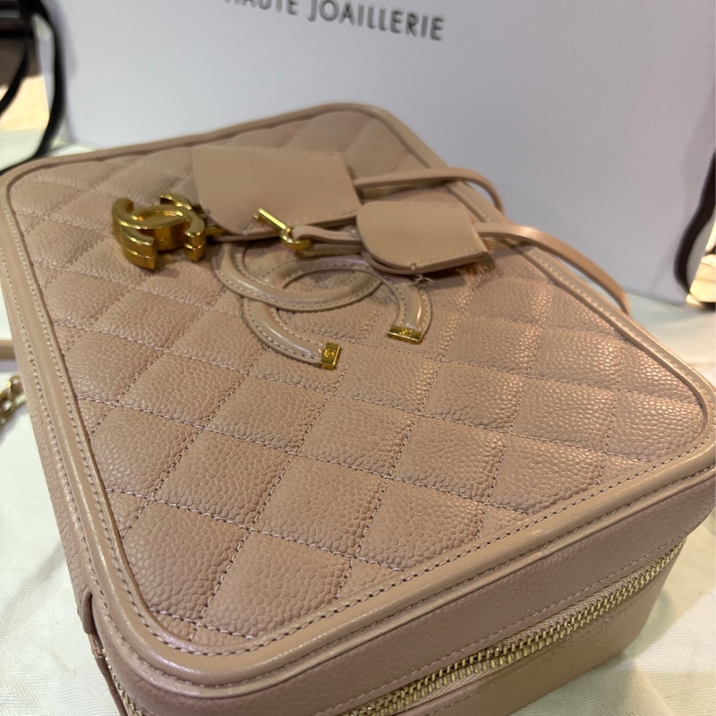香奈兒 經典超美杏色vanity case 手提化妝包 肩背包雙用-4