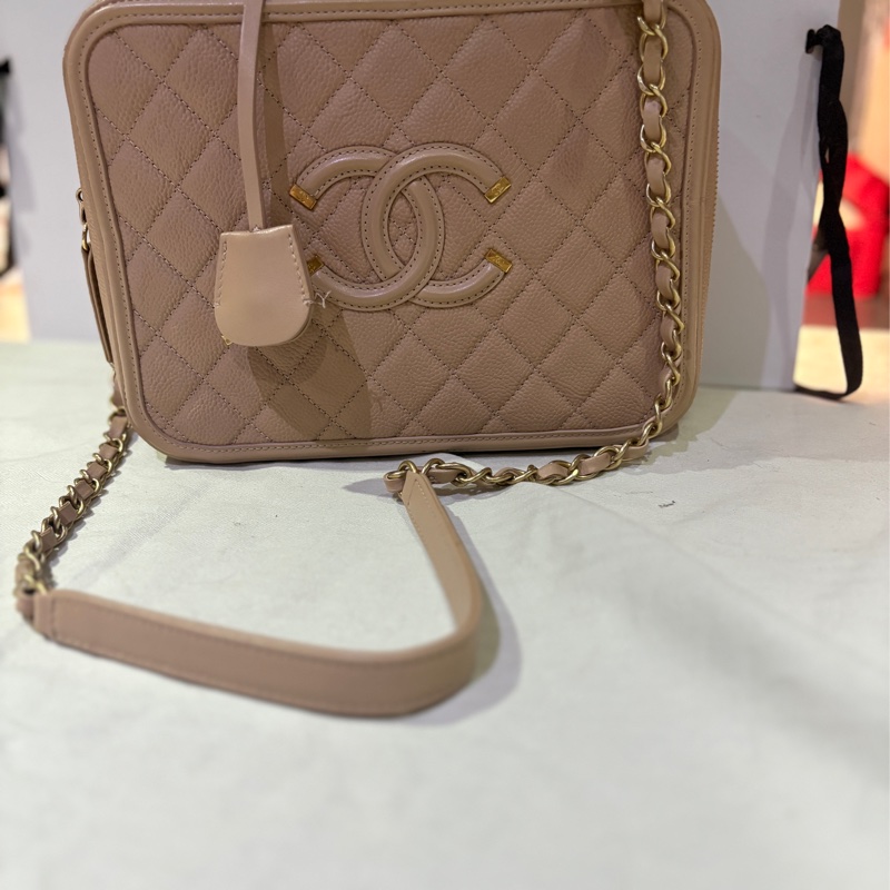 香奈兒 經典超美杏色vanity case 手提化妝包 肩背包雙用-9