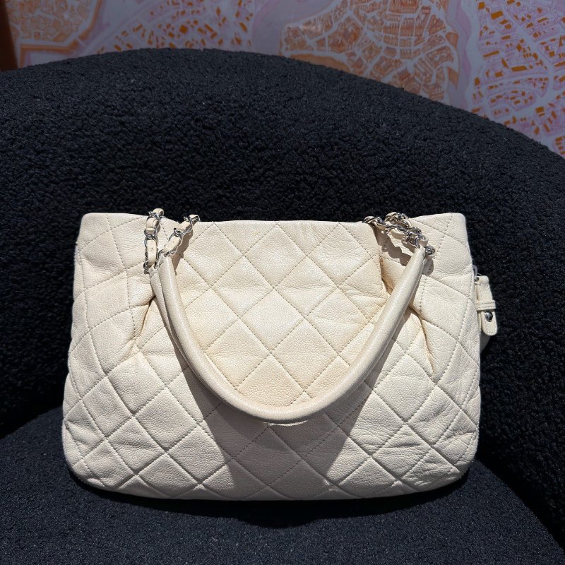 香奈兒Chanel奶油白色大雙C鏈條單肩托特包-6
