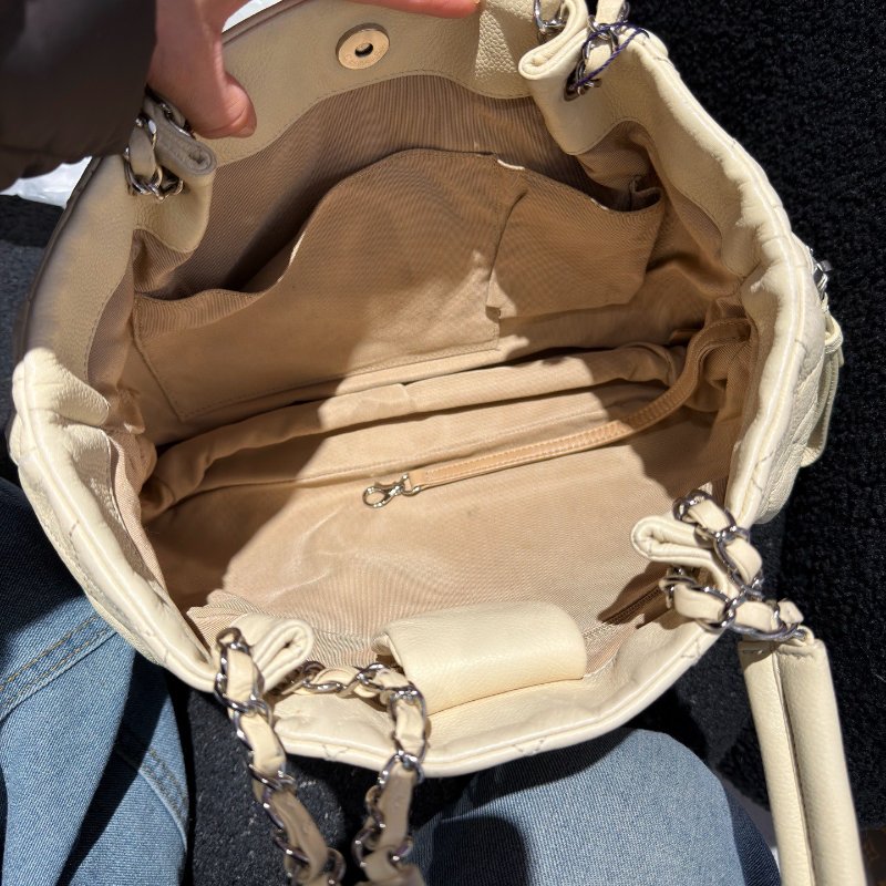 香奈兒Chanel奶油白色大雙C鏈條單肩托特包-10