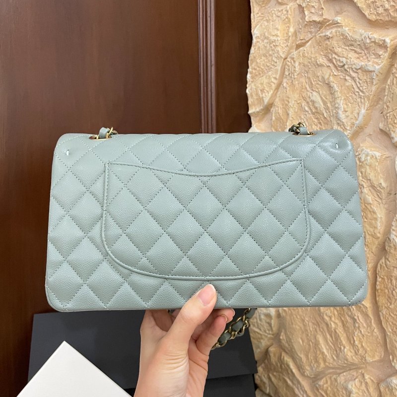 芯片款 Chanel CF雙翻蓋鏈條包黃金中號荔枝牛皮魚子醬-1