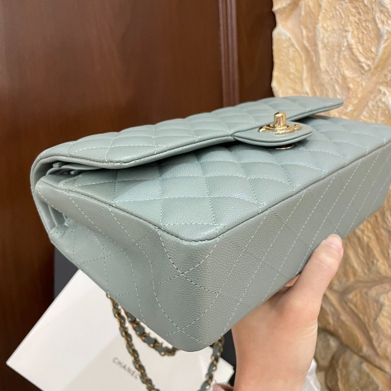 芯片款 Chanel CF雙翻蓋鏈條包黃金中號荔枝牛皮魚子醬-2