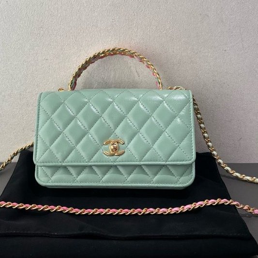 閒置新 Chanel香奈兒彩虹手柄牛油果綠WOC芯片款-0