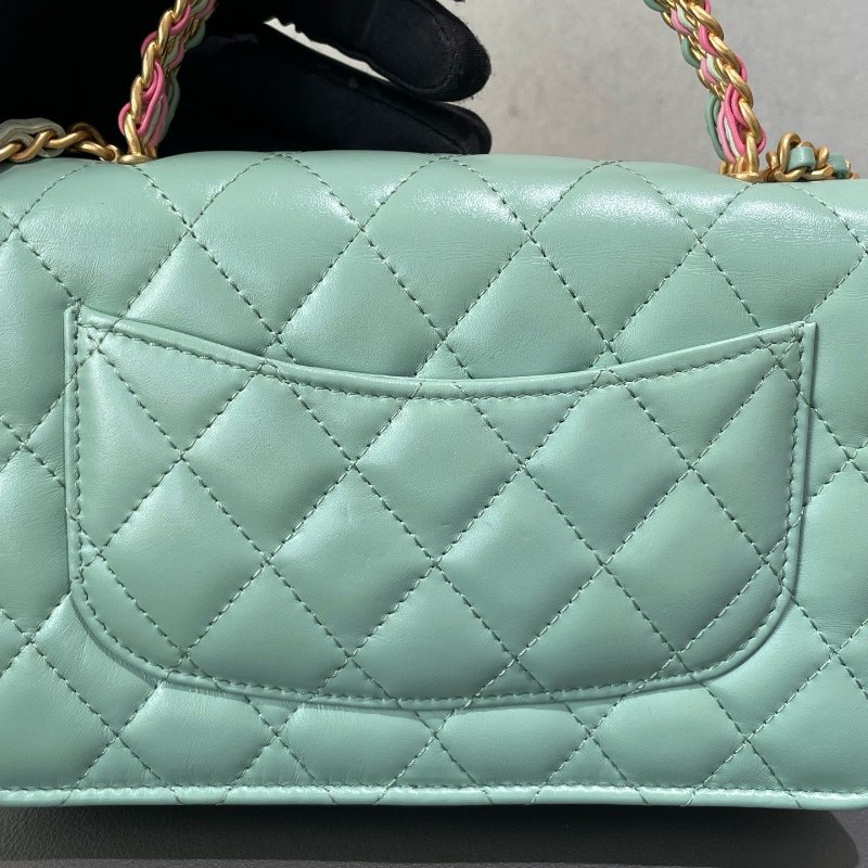 閒置新 Chanel香奈兒彩虹手柄牛油果綠WOC芯片款-7