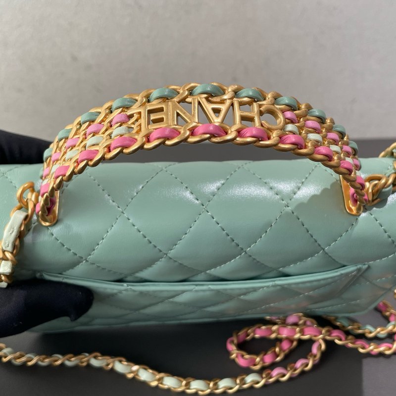 閒置新 Chanel香奈兒彩虹手柄牛油果綠WOC芯片款-17