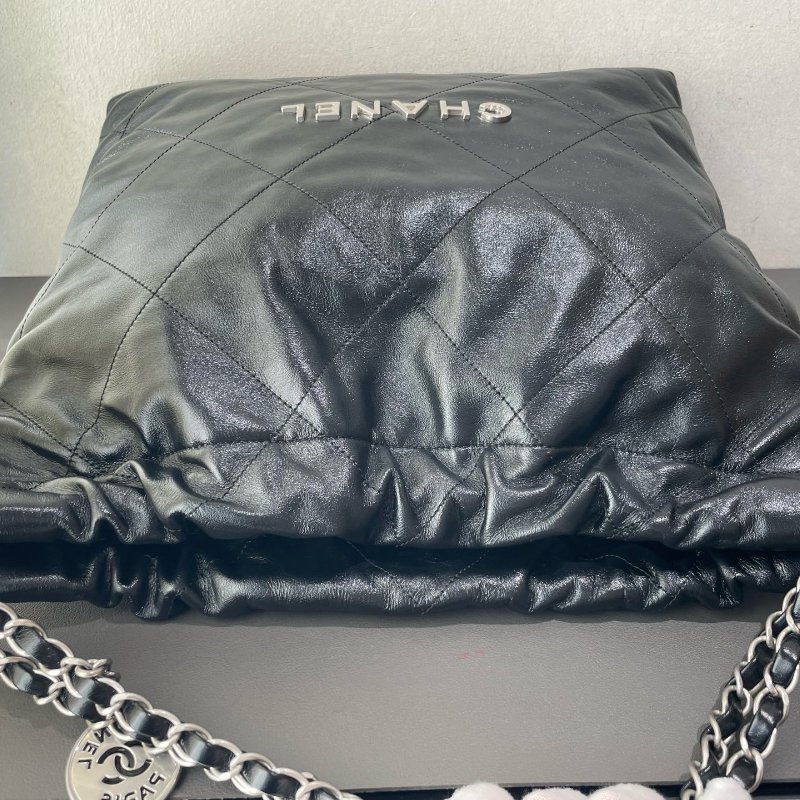 閒置新 Chanel香奈兒22bag黑銀垃圾袋中號芯片款-4