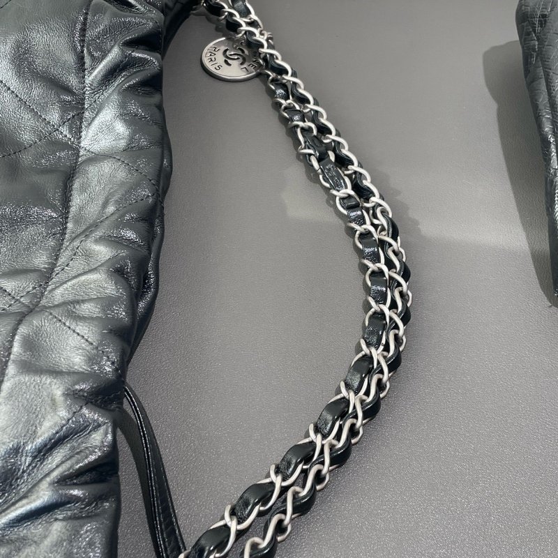 閒置新 Chanel香奈兒22bag黑銀垃圾袋中號芯片款-15