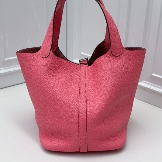 近新品 Hermes愛馬仕picotin菜籃子22粉色銀扣-1