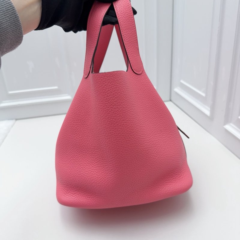 近新品 Hermes愛馬仕picotin菜籃子22粉色銀扣-2