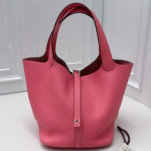 近新品 Hermes愛馬仕picotin菜籃子22粉色銀扣-5