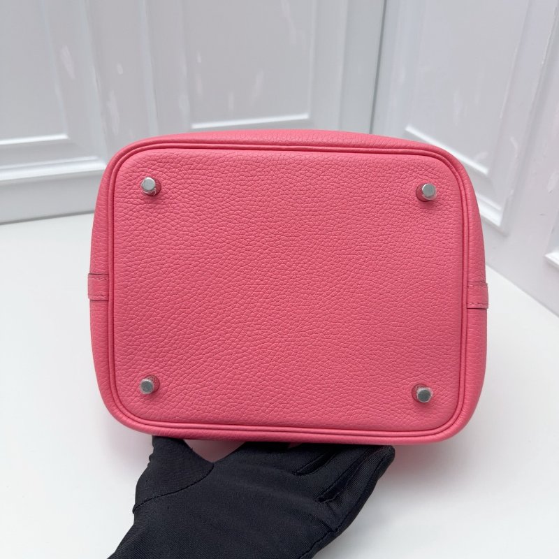 近新品 Hermes愛馬仕picotin菜籃子22粉色銀扣-7