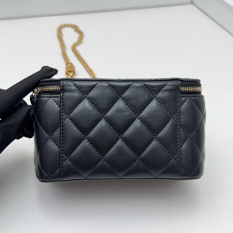 芯片款 香奈兒Chanel菠蘿紋小金柱黑金小羊皮化粧盒子包-1