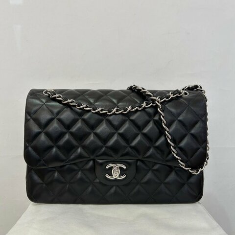 Chanel黑銀羊皮COCO FLAP JUMBO 30cm