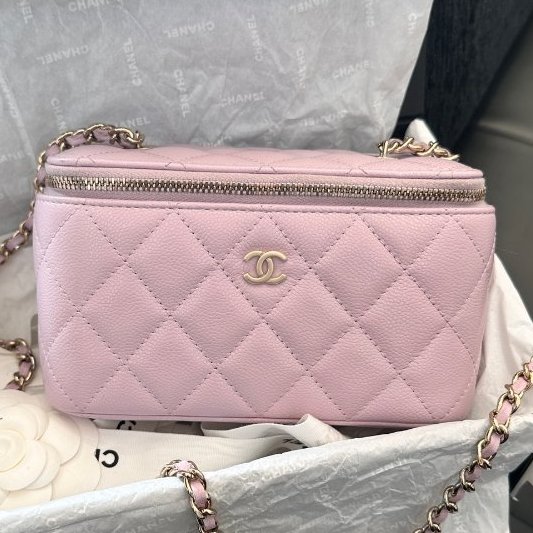 閒置新 香奈兒Chanel粉色長盒子化粧盒 帶鏡子-0