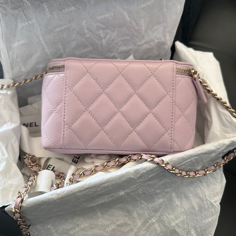 閒置新 香奈兒Chanel粉色長盒子化粧盒 帶鏡子-6