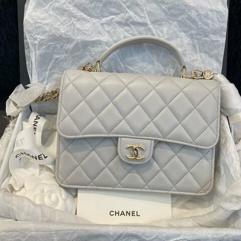 香奈兒Chanel灰色手柄羊皮金扣三合一單肩斜挎手拎包
