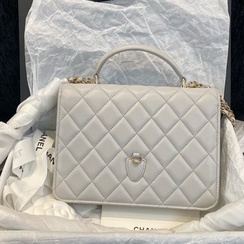 香奈兒Chanel灰色手柄羊皮金扣三合一單肩斜挎手拎包-1