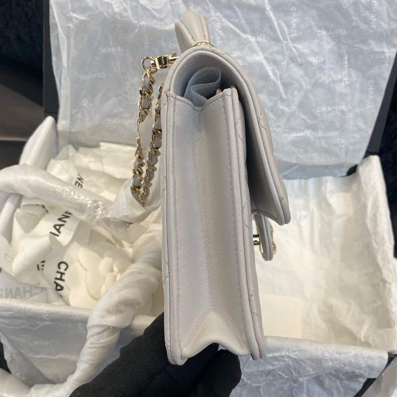 香奈兒Chanel灰色手柄羊皮金扣三合一單肩斜挎手拎包-2