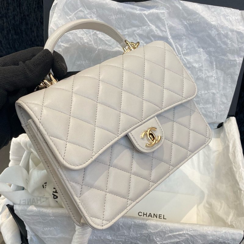 香奈兒Chanel灰色手柄羊皮金扣三合一單肩斜挎手拎包-3