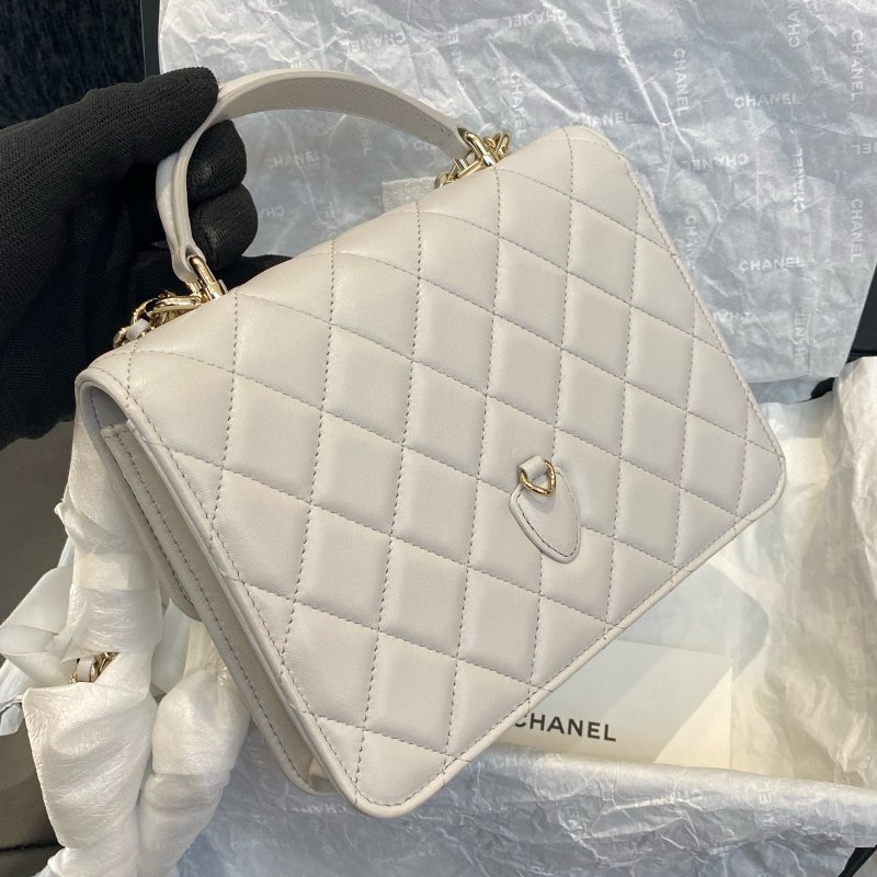 香奈兒Chanel灰色手柄羊皮金扣三合一單肩斜挎手拎包-4