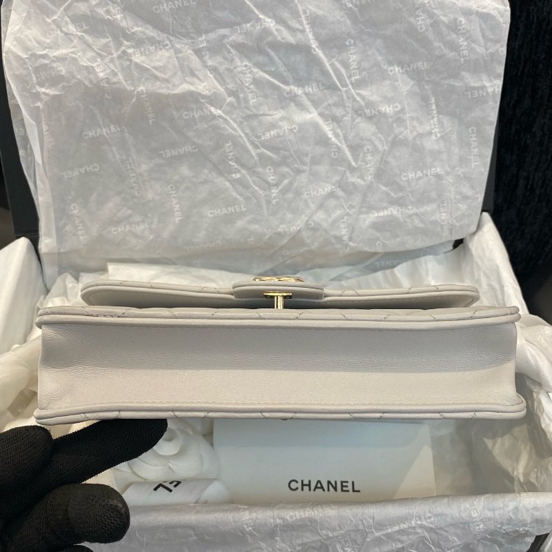 香奈兒Chanel灰色手柄羊皮金扣三合一單肩斜挎手拎包-5