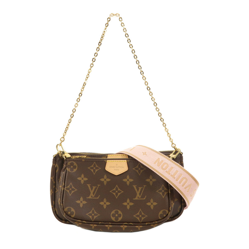 LOUIS VUITTON Monogram Multi Pochette Accessoires金扣手挽肩背兩用袋棕色-0