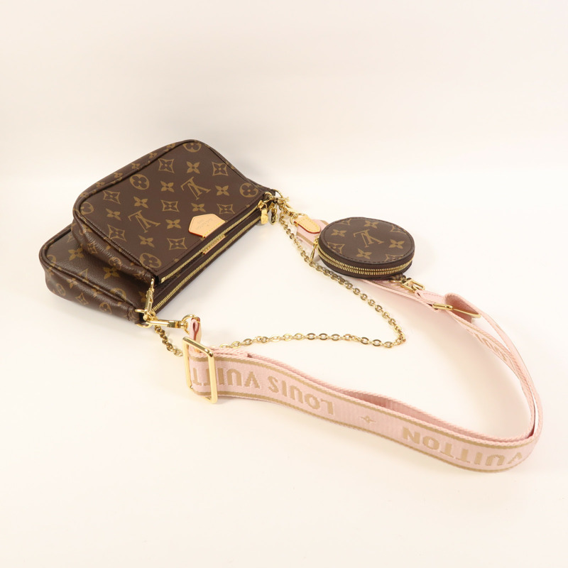 LOUIS VUITTON Monogram Multi Pochette Accessoires金扣手挽肩背兩用袋棕色-7
