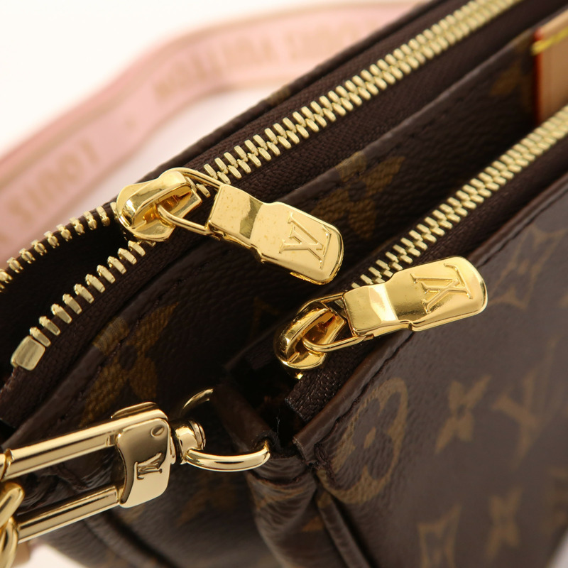 LOUIS VUITTON Monogram Multi Pochette Accessoires金扣手挽肩背兩用袋棕色-15