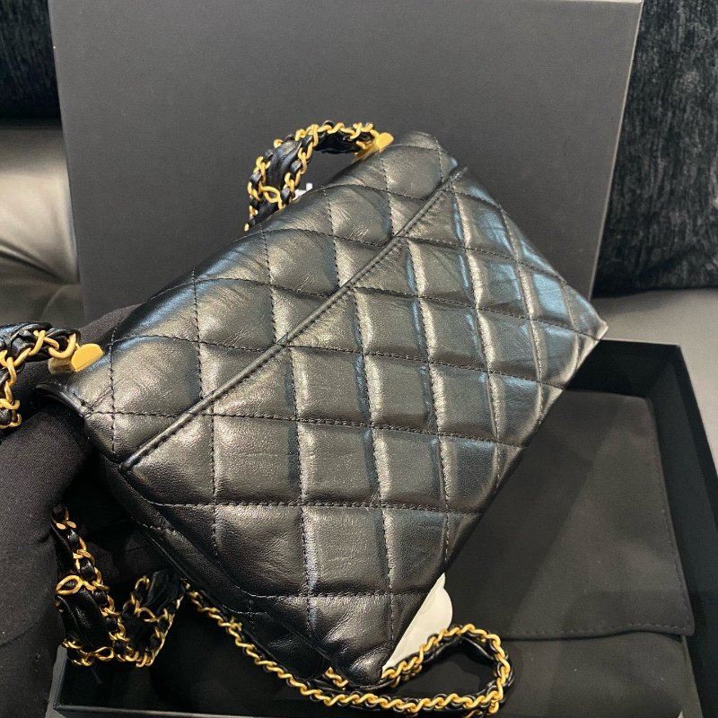 芯片款 Chanel香奈兒19bag繫列黑金牛皮風琴包鏈條荳腐包-4