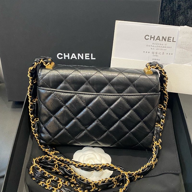芯片款 Chanel香奈兒19bag繫列黑金牛皮風琴包鏈條荳腐包-7