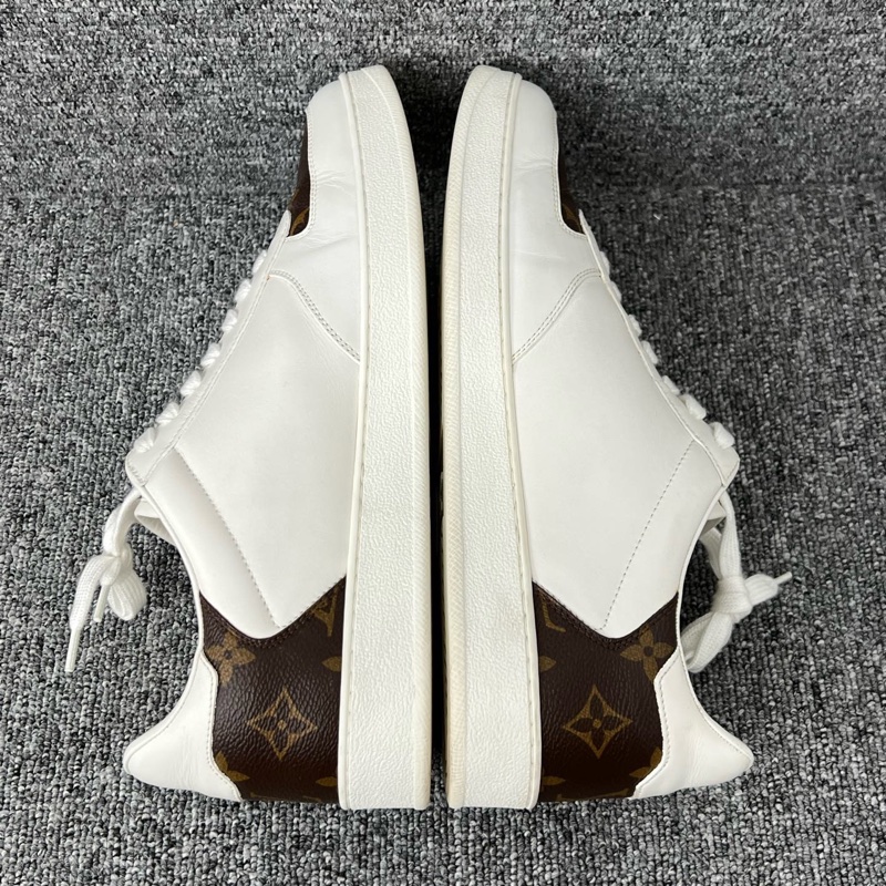 98新lv路易威登 白色皮面棕色老花板鞋42碼-2