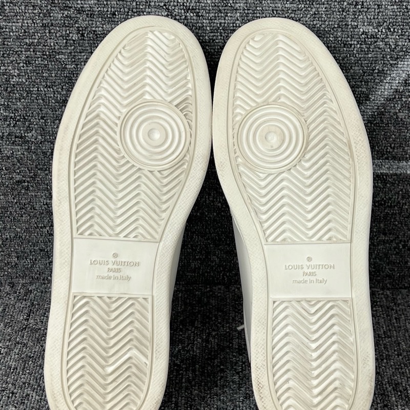 98新lv路易威登 白色皮面棕色老花板鞋42碼-5