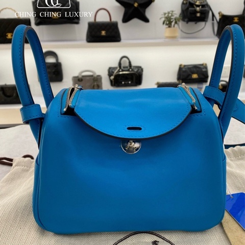 🌈Hermes💙Mini lindy一代💙藍色銀扣🌈99.8新閑置🌟Swift皮🌟愛馬仕🌟