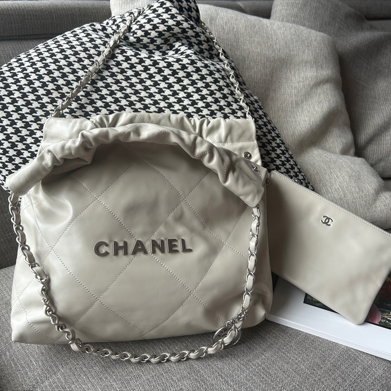 CHANEL 22 小號淡灰銀-3