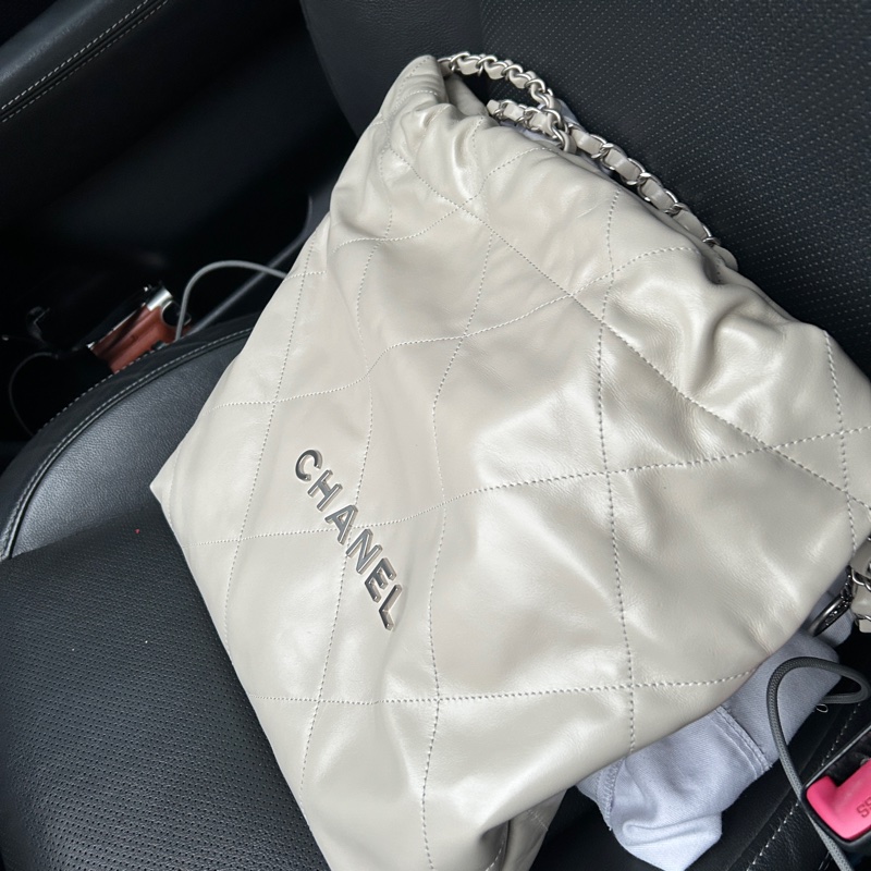 CHANEL 22 小號淡灰銀-8