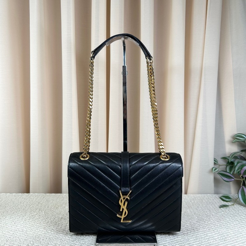 YSL聖羅蘭黑金V紋信封包郵差包 鏈條肩帶可單肩可斜挎 容量實用 適合日常使用-5