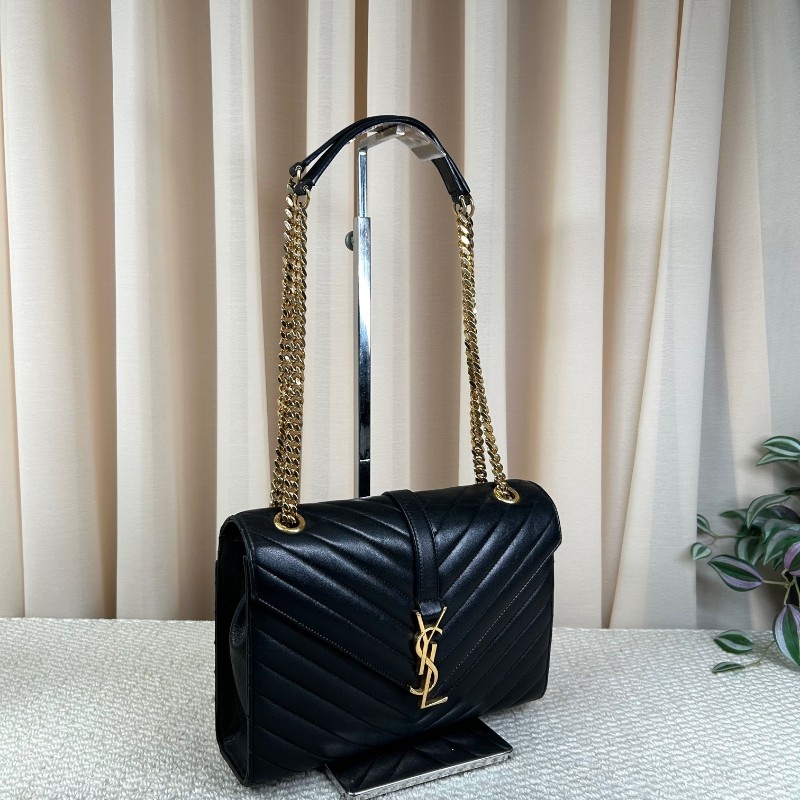 YSL聖羅蘭黑金V紋信封包郵差包 鏈條肩帶可單肩可斜挎 容量實用 適合日常使用-6