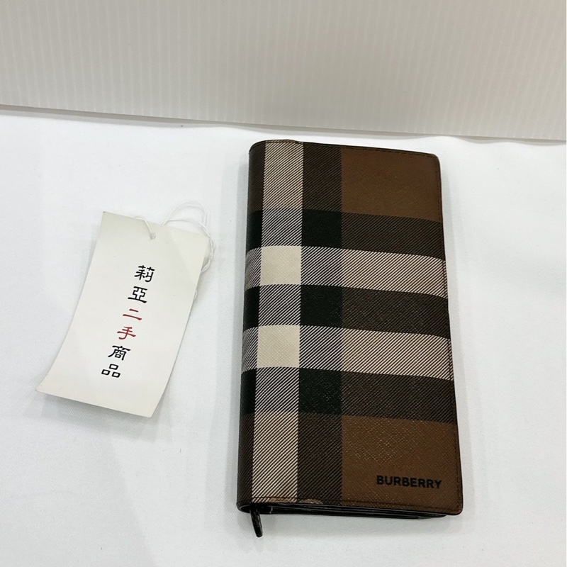 莉亞精品♡ Burberry 格紋對開長夾 二手美品-1
