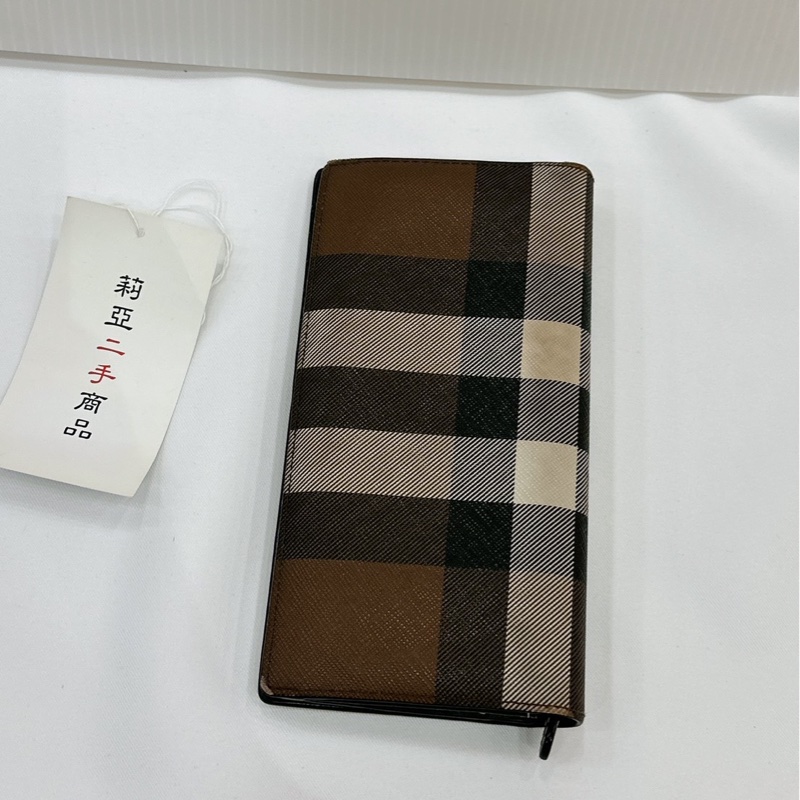 莉亞精品♡ Burberry 格紋對開長夾 二手美品-3