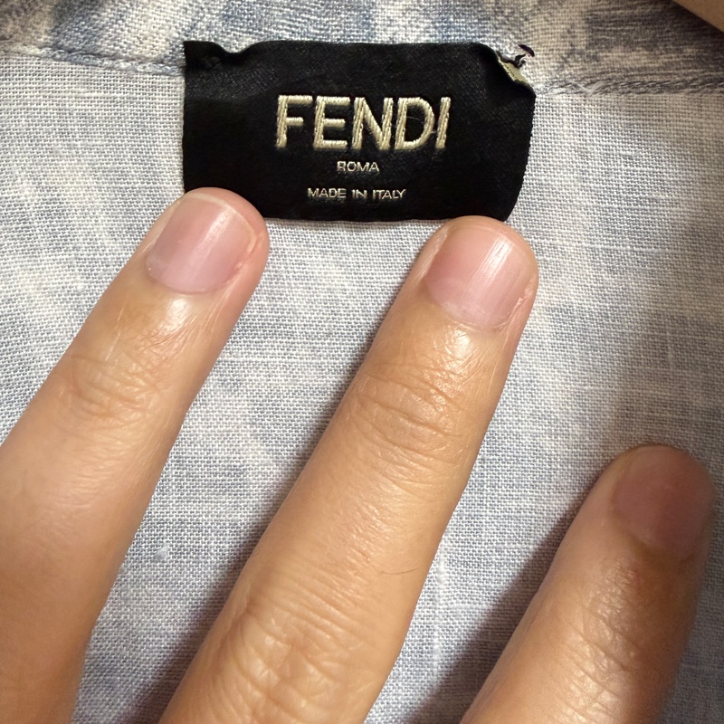 Fendi 24SS 淺藍色方格FF亞麻流蘇短袖襯衫 原價約5萬-4
